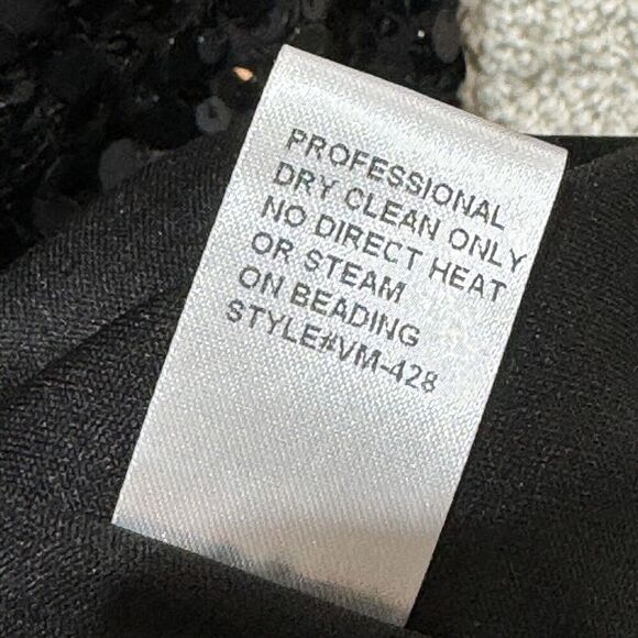 Mignon Maxi Gown Dress Women's 6 Black One Puff Shoulder Sequined Sheath Stretch - Picture 13 of 14